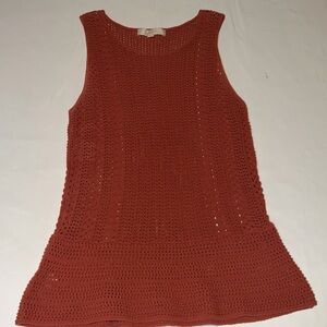 LOFT Crochet Knit Tank Top Womens M Rust Orange Sleeveless Boho Sweater